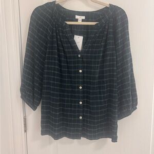 NWT J-Jill Women's Plaid Button-Up Top Size Small